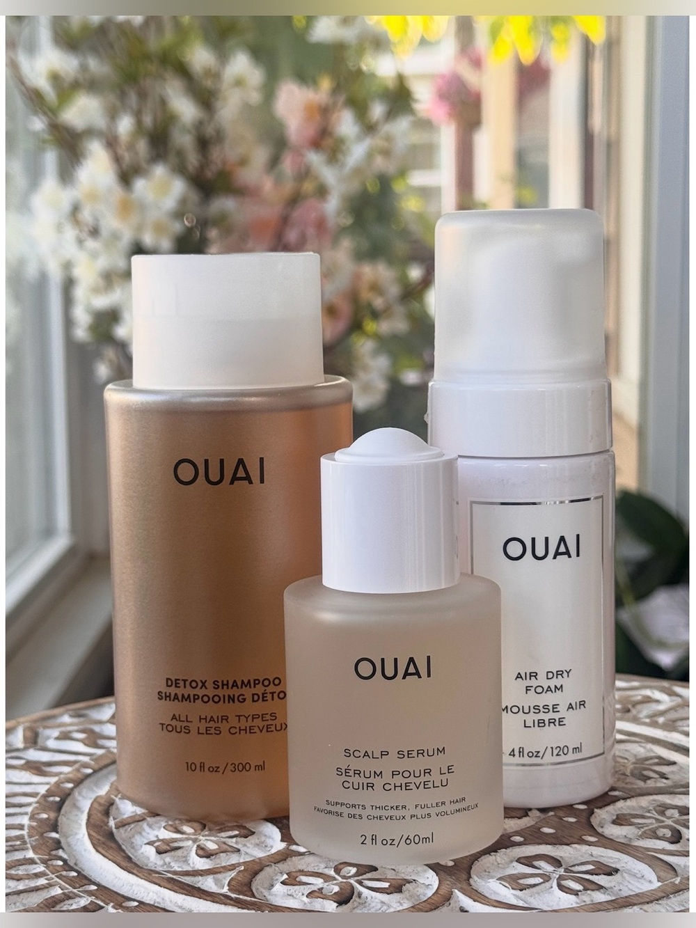OUAI Hair Care 3 Piece Set Detox Shampoo Scalp Serum Air Dry Foam New